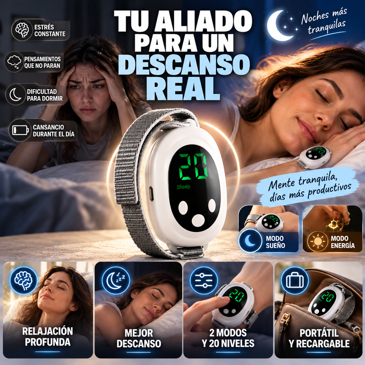 CALMIA™ | Neurocontrolador Portátil del Sueño.